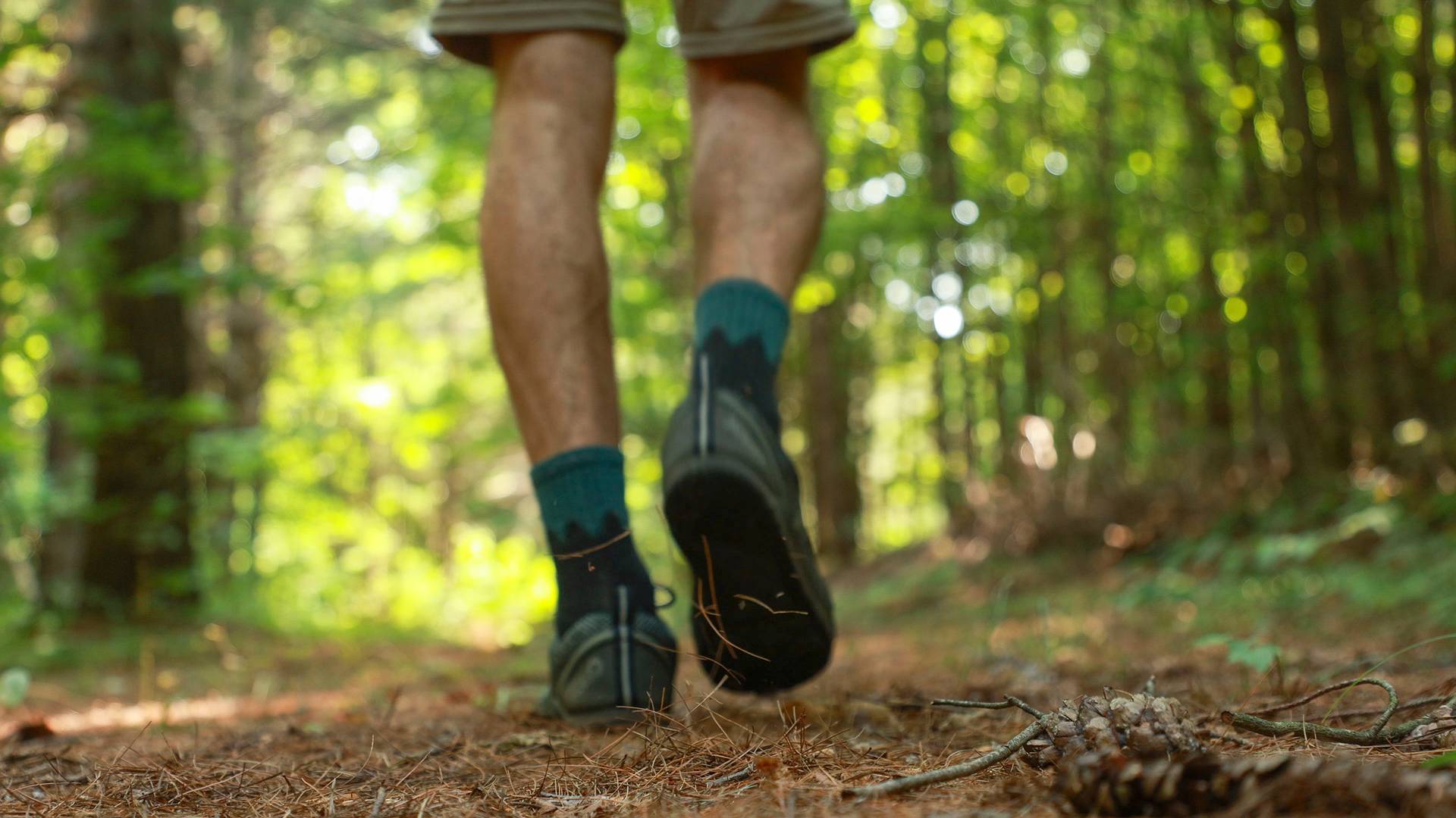 a man hiking on a trail at The Highlands