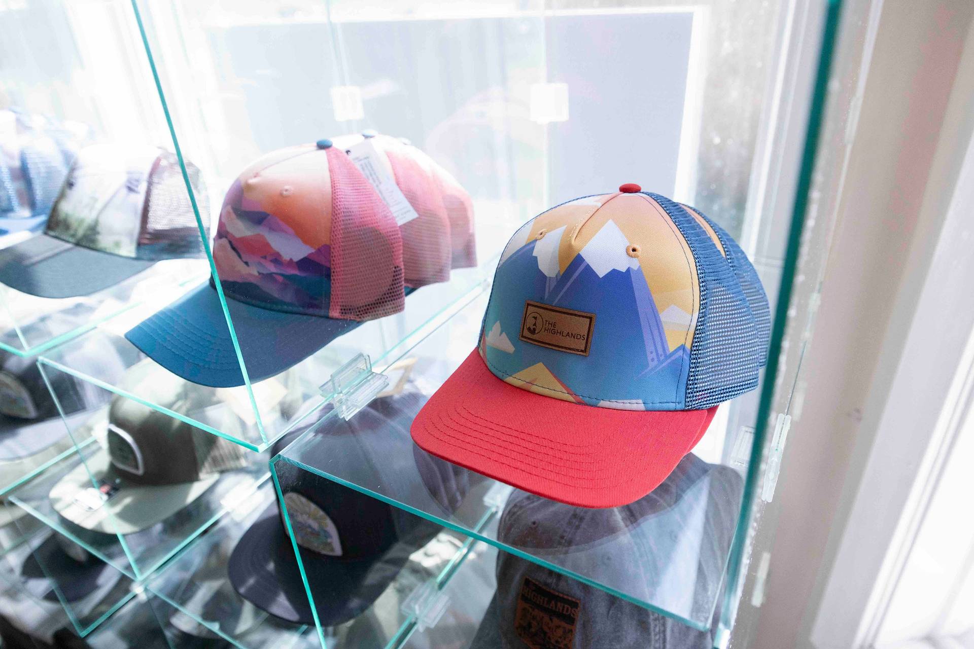 Highlands logo hats at Boyne Country Sports