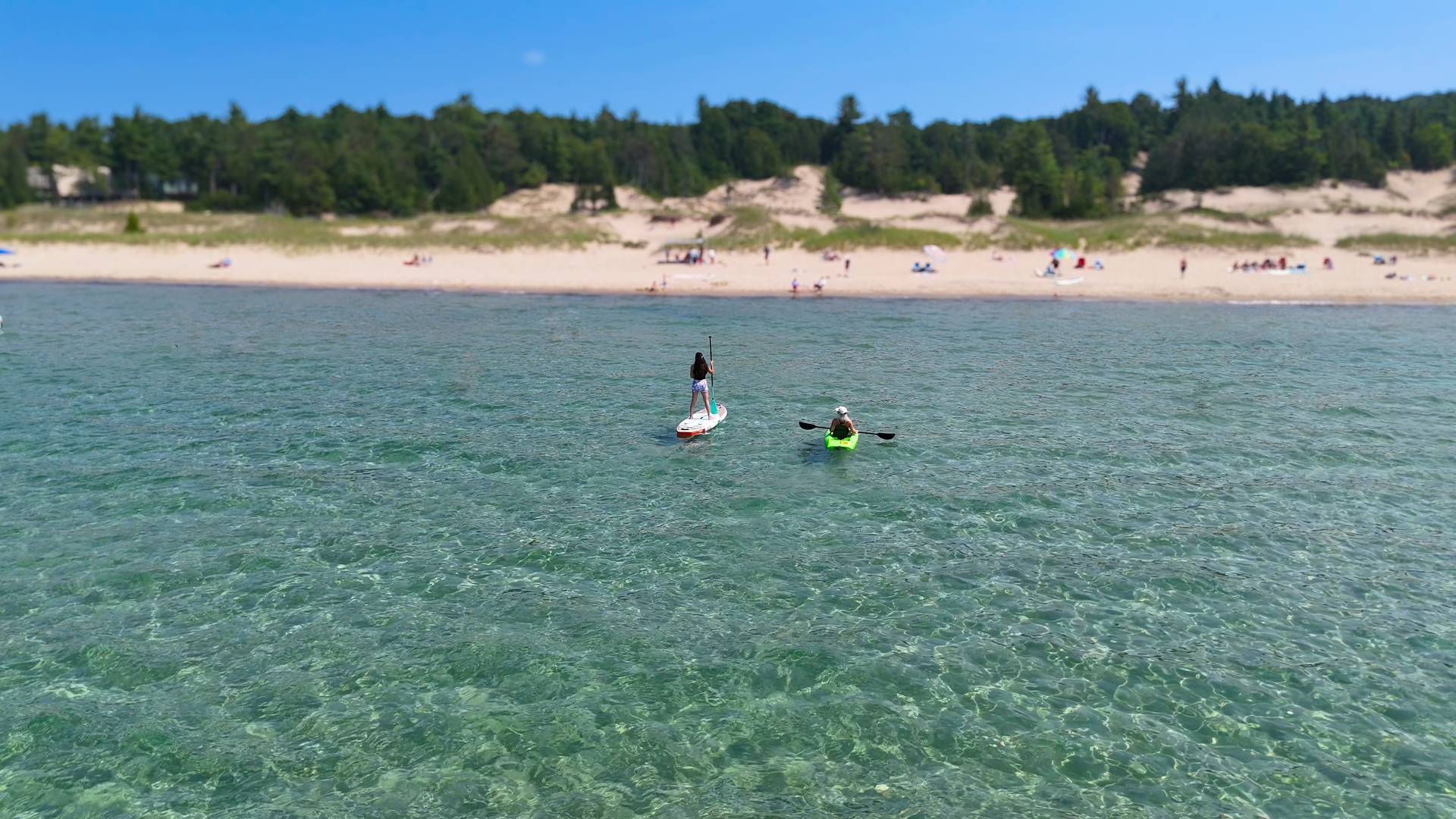 Two kayakers on Lake Michigan